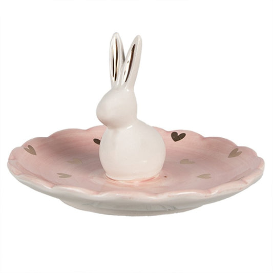 Clayre & Eef Schaal Konijn Ø 14x9 cm Roze Keramiek Harten