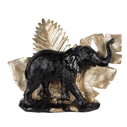 Clayre & Eef Beeld Olifant 18 cm Zwart Goudkleurig Polyresin