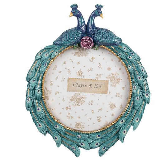 Clayre & Eef pauw Fotolijst Ø 13 cm Blauw Kunststof