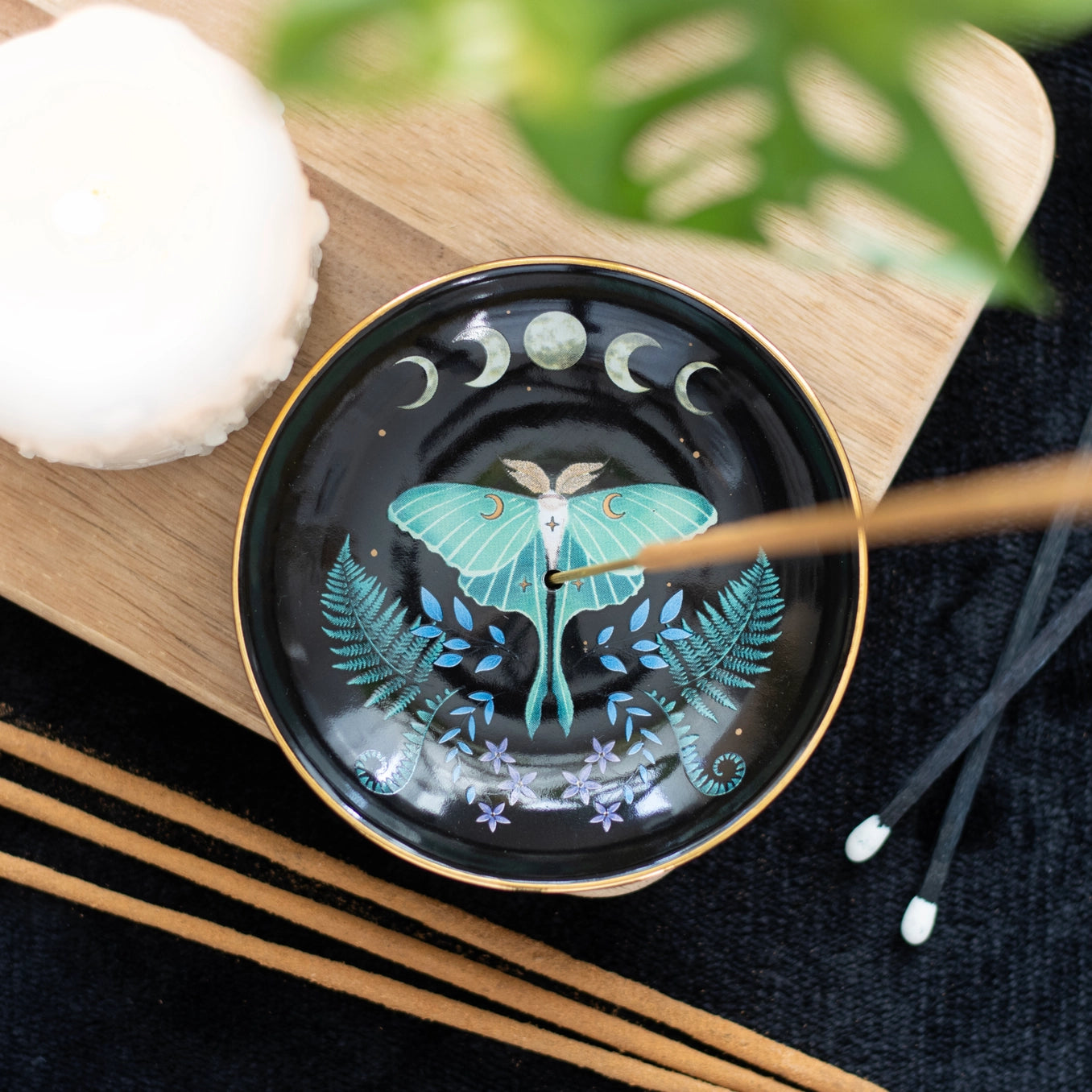 Luna Moth keramische wierookhouder